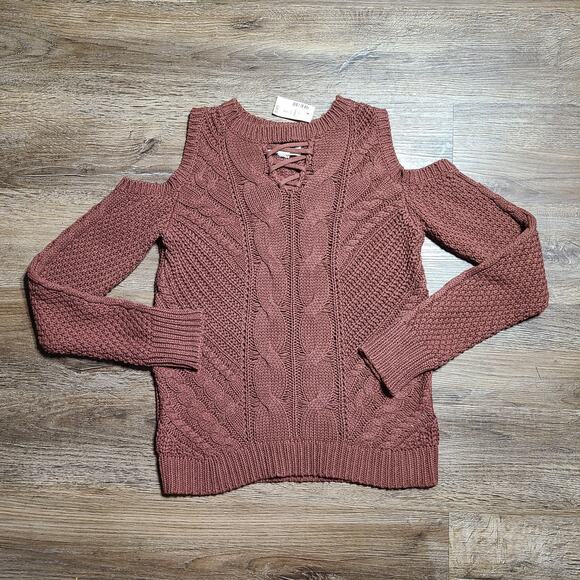Aeropostale Cold-Shoulder Chunky Sweater Women's/Jrs Size S Rust RedOrange$59.50 - Picture 1 of 8